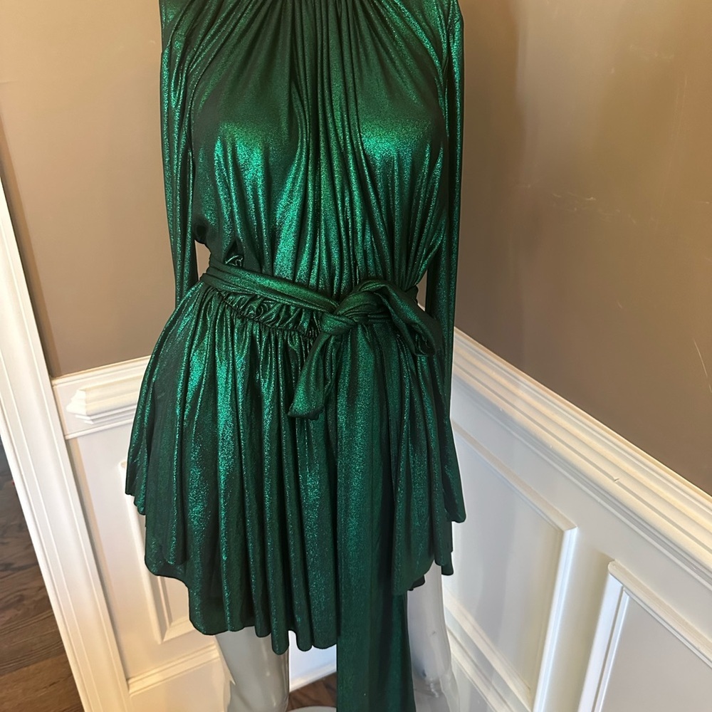NWT ELLAÉ LISQUÉ Green Metallic Wrap Dress Sz Small